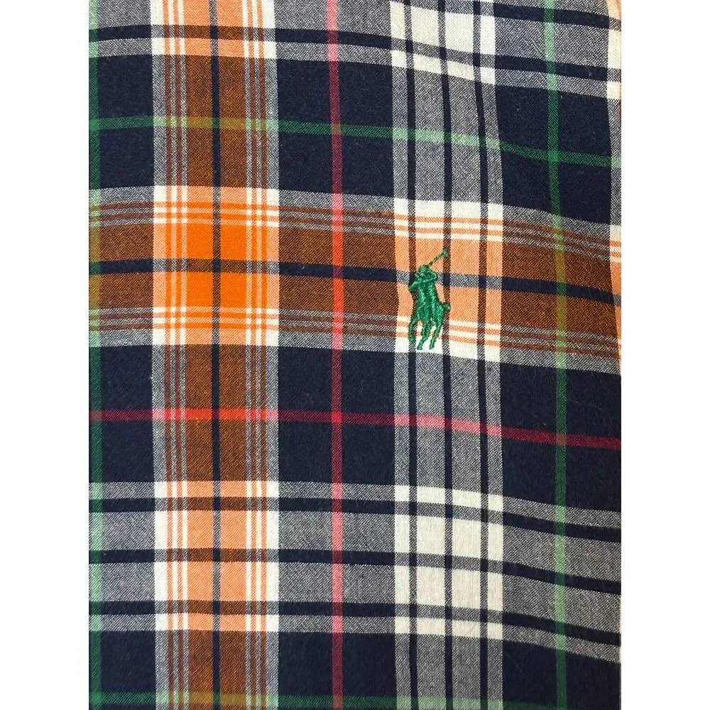 Vintage Ralph Lauren Blake Mens XL Short Sleeve Plaid Shirt Navy Orange